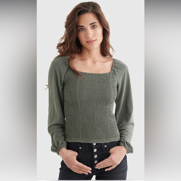 Lucky Brand Tops - NWT Lucky Brand Smocked Square Neck Knit Top Small